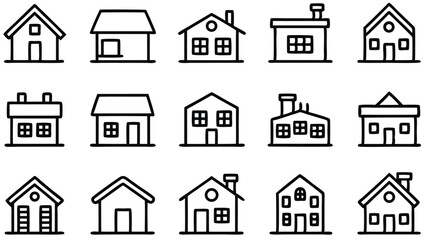 This set showcases various house icons, a collection of simple and modern home symbols for web or graphic design projects
