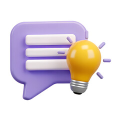 3d icon quick tip. Vector render light bulb in speech bubble. Questions and answers or cartoon illustration isolated on white background. Did you know button