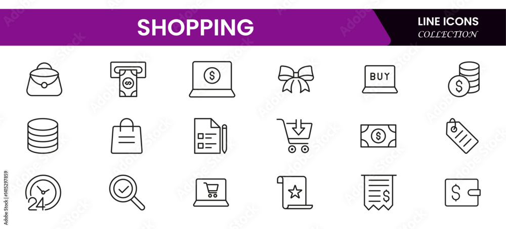 Poster set of shopping cart icons. collection of web icons for online store, from various cart icons in var