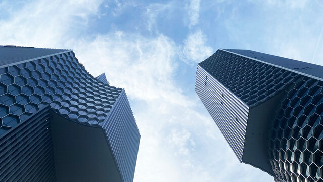 Ant's eye view of Building and sky 