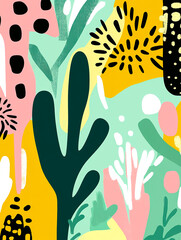 Trendy abstract print with floral and geometric elements. Suitable for social media posts, mobile apps, banner design and online advertising.