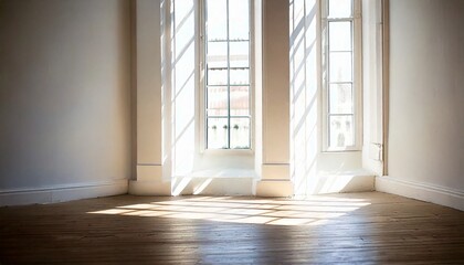 美しい白い部屋、窓から差し込む光