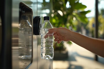 a person filling up their reusable water bottle at a refill station, supporting sustainability and reducing plastic waste