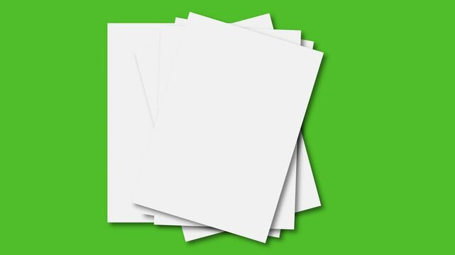White A4 sheets scattered on a chromakey background, 4K