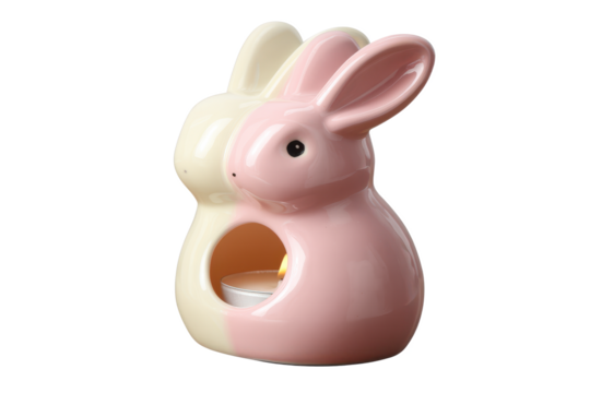 Pastel Harmony: A Ceramic Bunny Duo Illuminates with a Gentle Candlelight Glow, Adding a Touch of Sweetness and Serenity to Any Space.