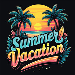 Typography summer with beech and sunset lover t-shirt design vector.