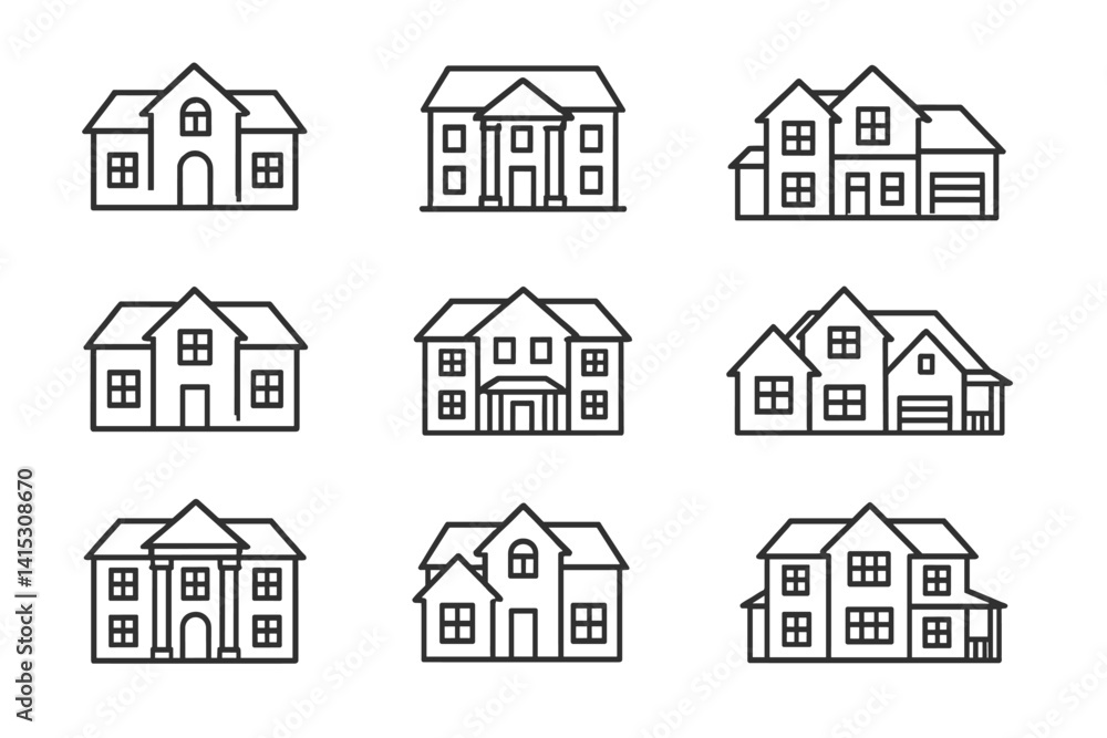 Poster Different styles of houses illustrated in a vector format for creative projects and architectural designs