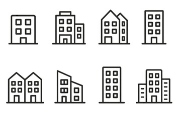 Fototapeta premium Vector illustration of various building line icons for urban design and architecture concepts