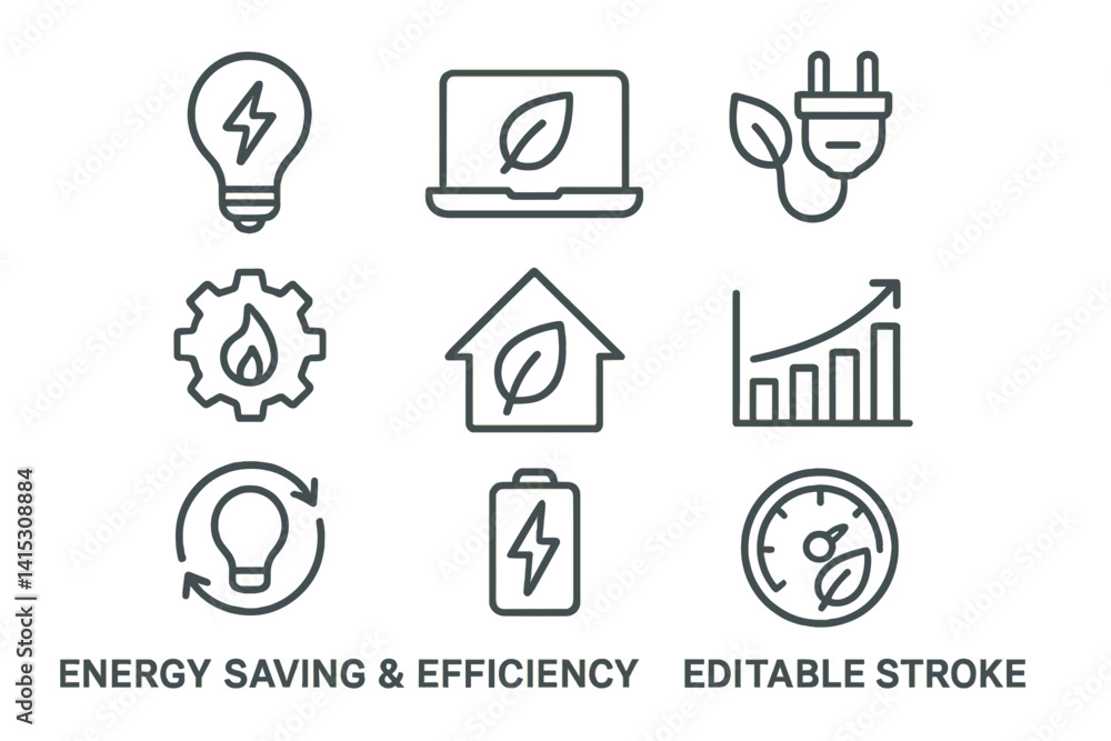 Aufkleber Line icons representing energy saving and efficiency concepts for environmental awareness and sustainable practices