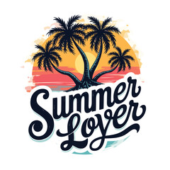 Fototapeta premium Typography summer with beech and sunset lover t-shirt design vector.
