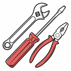 Vector Illustration Of Adjustable Wrench Screwdriver And Pliers Hand Tools
