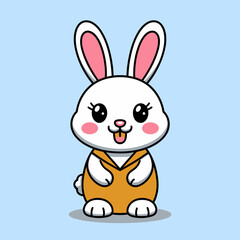 Obraz premium Cute bunny cartoon character design with a joyful expression and pastel background.