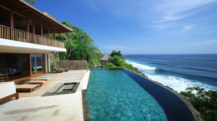 Fototapeta premium Luxurious villa with infinity pool by the ocean (1)