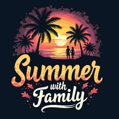 Typography summer with beech and sunset lover t-shirt design vector.