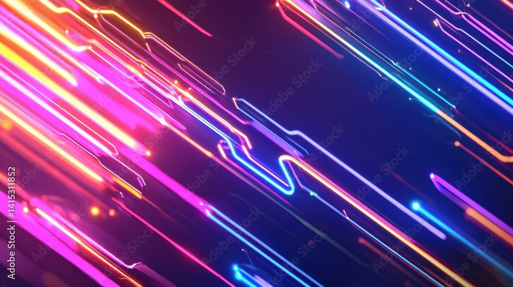 Poster diagonal lines of light create particles a dynamic and futuristic abstract background with bokeh eff