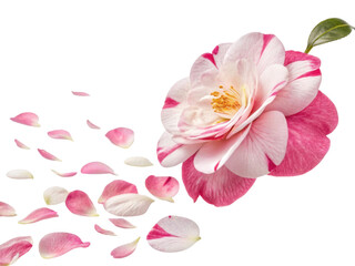 beautiful camellia flower with delicate pink and white petals gracefully falls, creating serene and enchanting scene