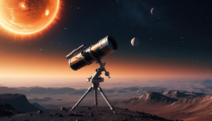 A high-tech telescope capturing an image of a distant habitable exoplanet