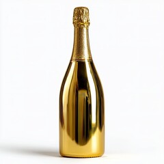 Golden champagne bottle isolated on white background