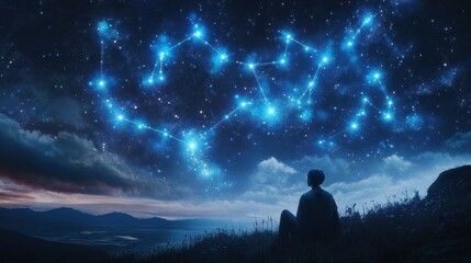 Fototapeta premium twinkling stars forming shapes in the sky, magical constellation storytelling scene
