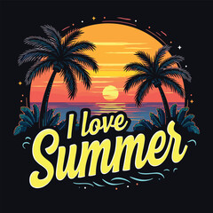 Typography summer with beech and sunset lover t-shirt design vector.