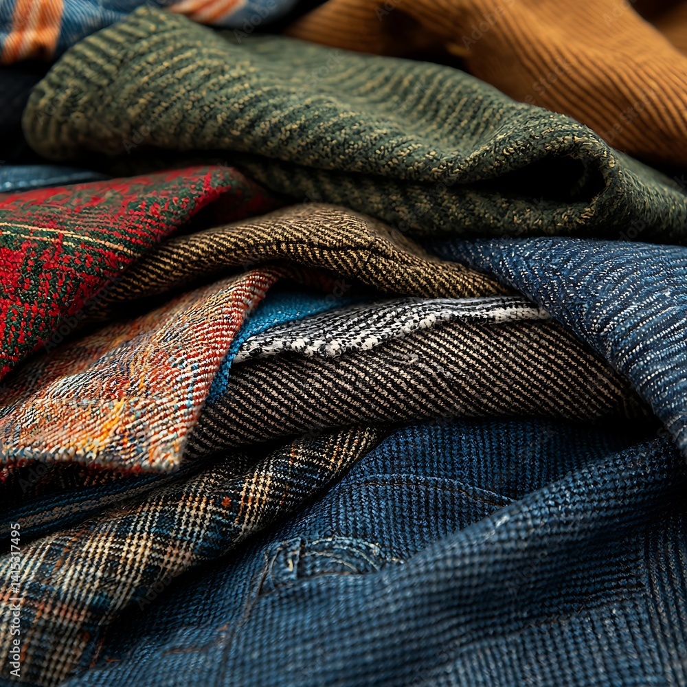Aufkleber a close-up of assorted fabrics showcasing various textures and colors, highlighting the intricate pa