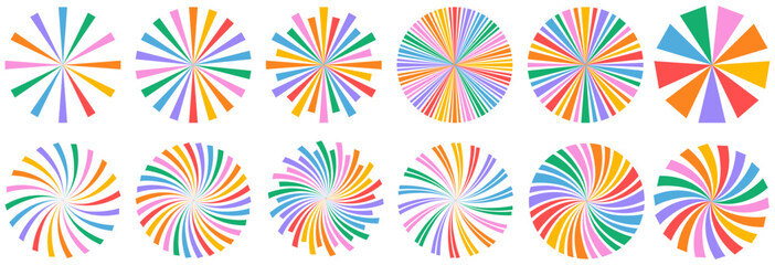 set collections trendy sun rays icon. Vintage sunburst symbol. Radial Fireworks retro 80s, 90s template design vector illustration