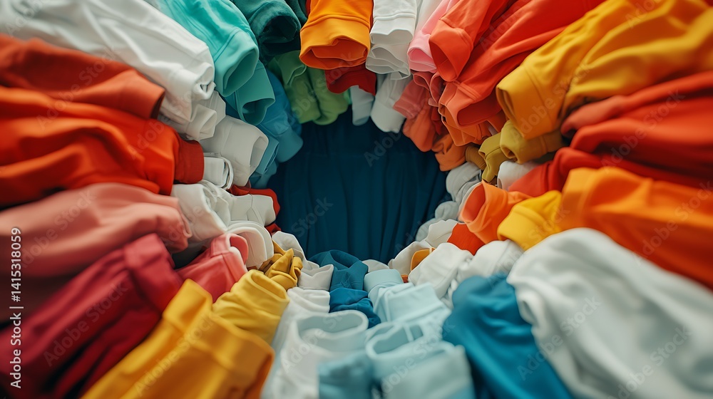Aufkleber a vibrant circle of folded shirts in various colors, creating an eye-catching pattern that draws the