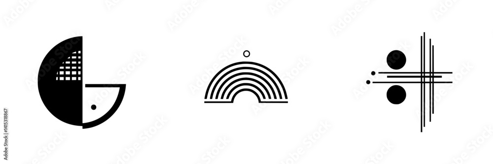Poster vector illustration of geometric icon designs featuring abstract shapes and patterns