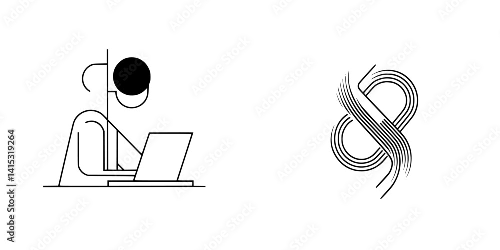 Poster vector illustration of a person working on a laptop with a stylized design element highlighting crea