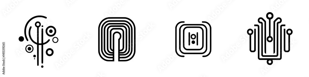 Poster vector illustration icons representing abstract shapes and patterns in a minimalist style for modern