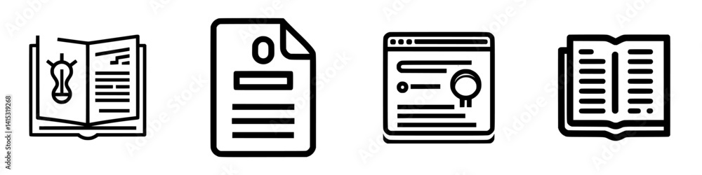 Poster vector illustration icons representing various types of documents and books in a minimalist design s