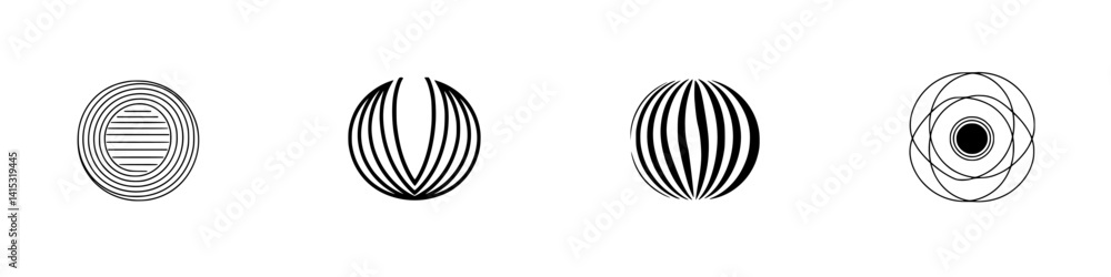 Poster vector illustration icons of abstract circular designs showcasing various line patterns and shapes f