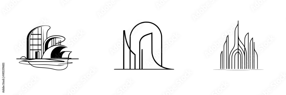 Poster vector illustration of modern architectural designs featuring abstract shapes and lines in a minimal