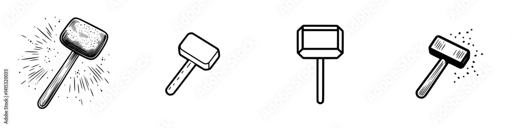 Poster vector illustration featuring various hammer designs with dynamic elements to highlight action and i