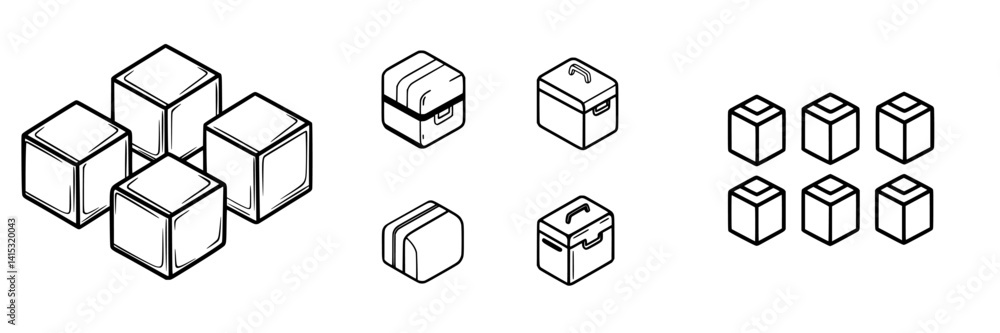 Aufkleber vector illustration of various styled cube icons showcasing geometric design and simplicity in a mon