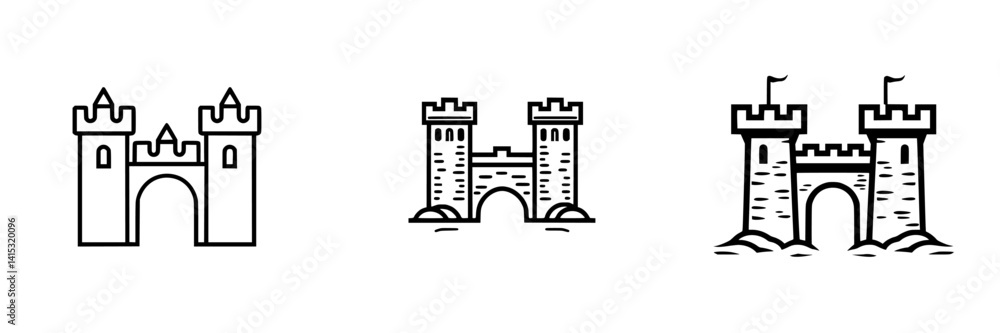Poster vector illustration of three distinct castle designs showcasing architectural features and style var