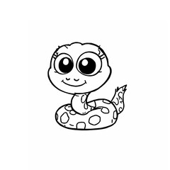 Fototapeta premium A funny cartoon snake black silhouettes line sketch colouring kids book page isolated on white background
