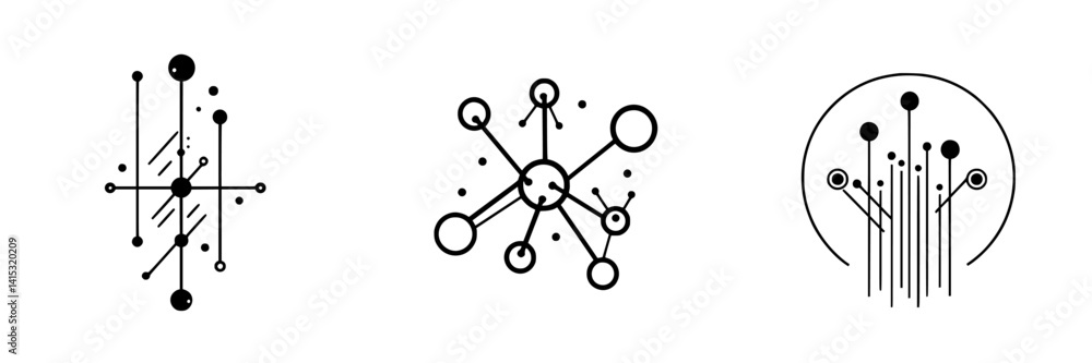 Poster vector illustration icons depicting abstract geometric designs with circles and lines in a minimalis