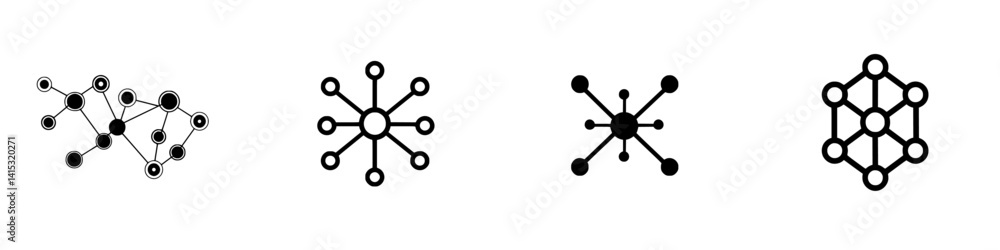 Poster vector illustration icons depicting abstract network structures and interconnected nodes
