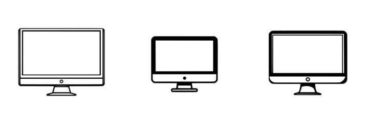Three distinct computer monitor icons are illustrated in a vector style, featuring varying sizes and designs