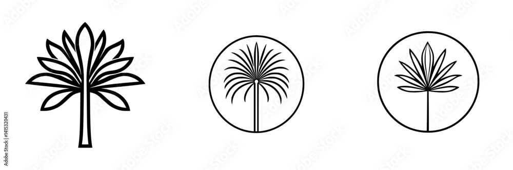 Poster vector illustration of three stylized palm trees in various designs set against a plain background