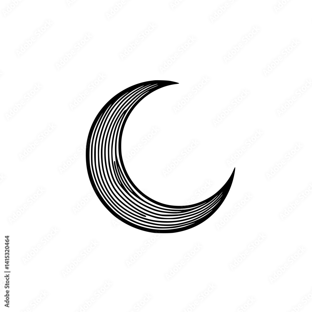 Aufkleber vector illustration of a crescent moon with striped texture suitable for various design projects