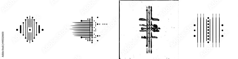 Poster vector illustration of abstract line patterns in monochrome showcasing various designs and shapes fo