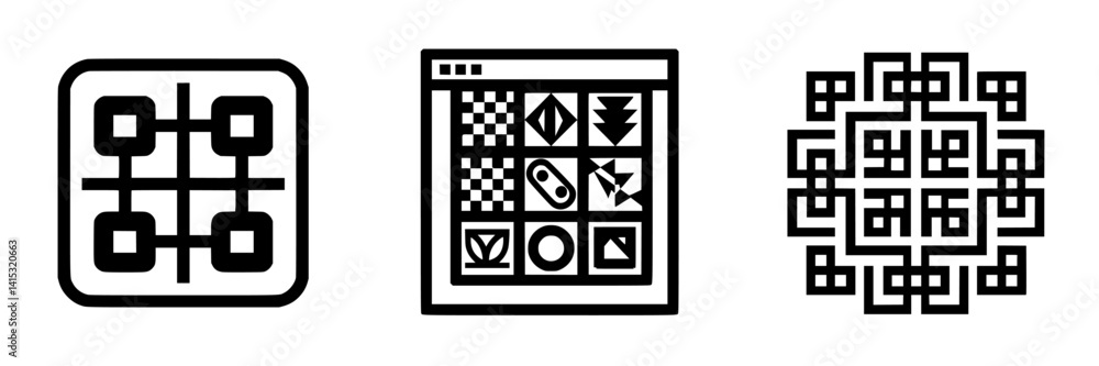 Poster vector illustration icons depicting abstract shapes and grid patterns showcasing various designs for