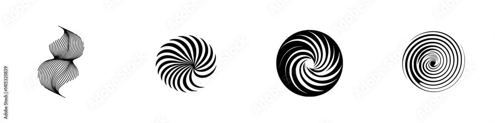 Poster unique vector illustration of abstract spiral designs featuring dynamic lines and shapes in a monoch