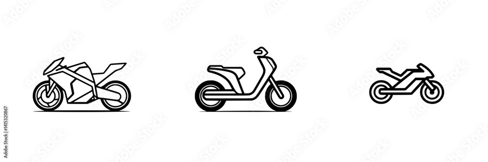 Poster vector illustration of three distinct motorcycle designs showcasing various styles and shapes for gr