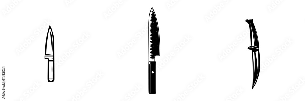 Poster vector illustration of different knife types for culinary use, showcasing sharpness and design featu