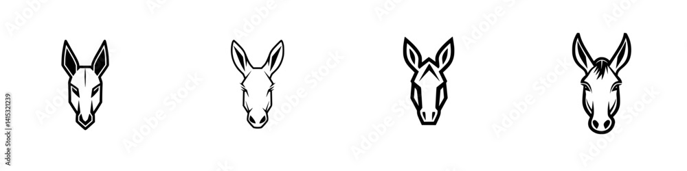 Poster vector illustration of four distinct donkey head icons featuring different designs and styles for us