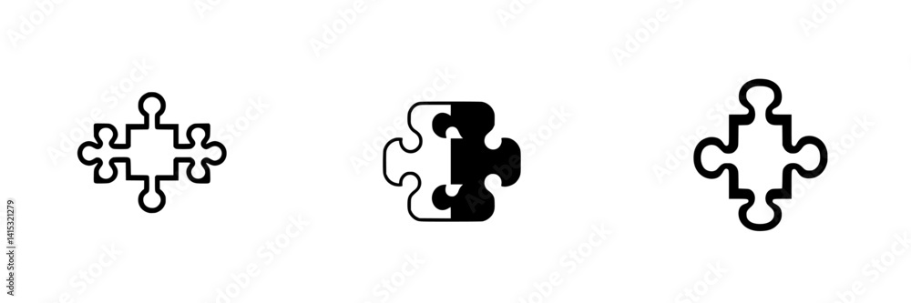 Poster vector illustration icons displaying different puzzle pieces representing connection, completion, an