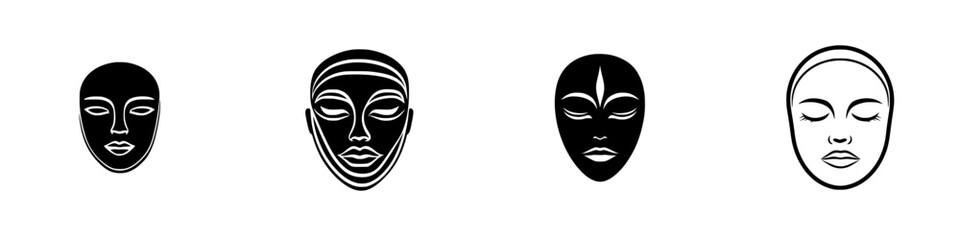 Vector illustration of diverse facial expressions showcasing tranquility and elegance in a minimalist design